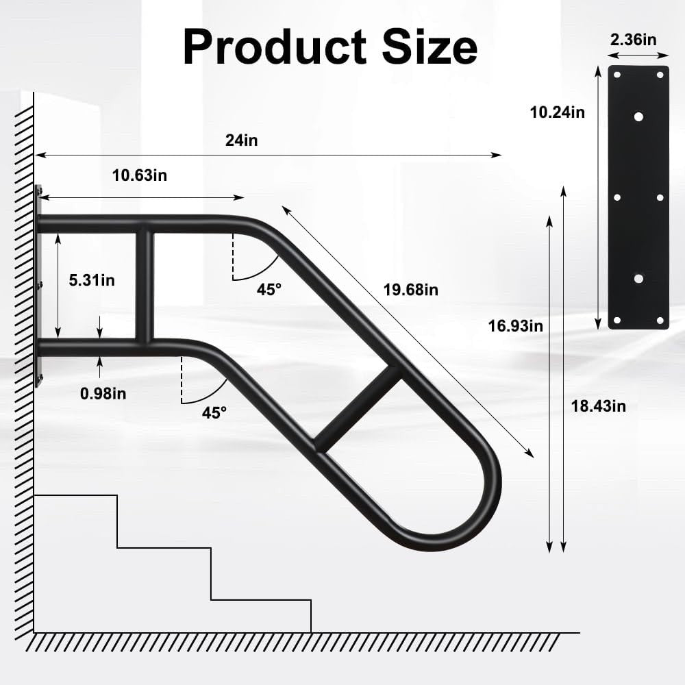 Outdoor Handrail 1-3 Steps Wall Mount Stair Rail Safety Support Black