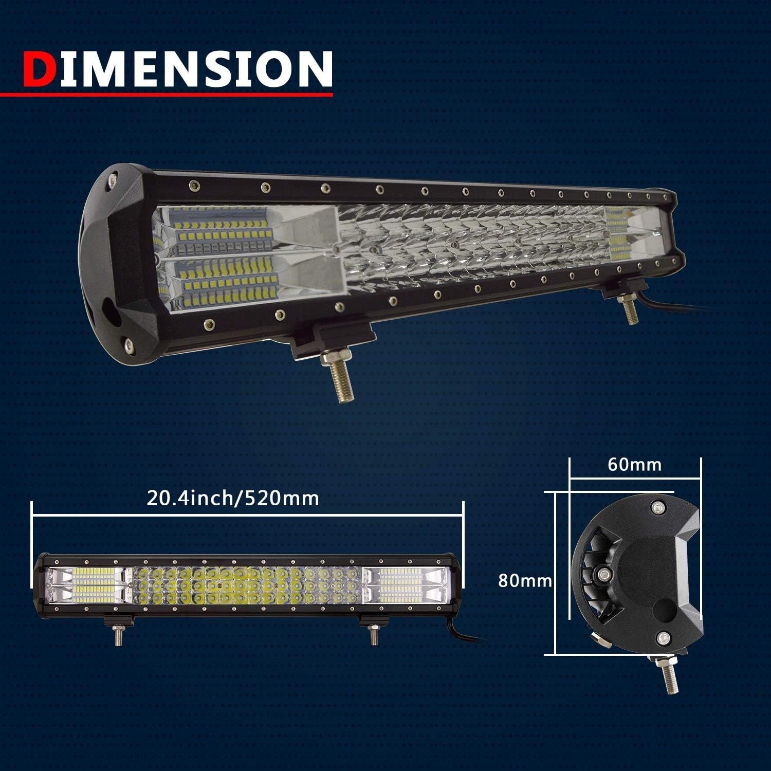 PICAA Car Led Light Bar 20 inch Tri Row 7D 288W LED Work Lights Bar Lamp
