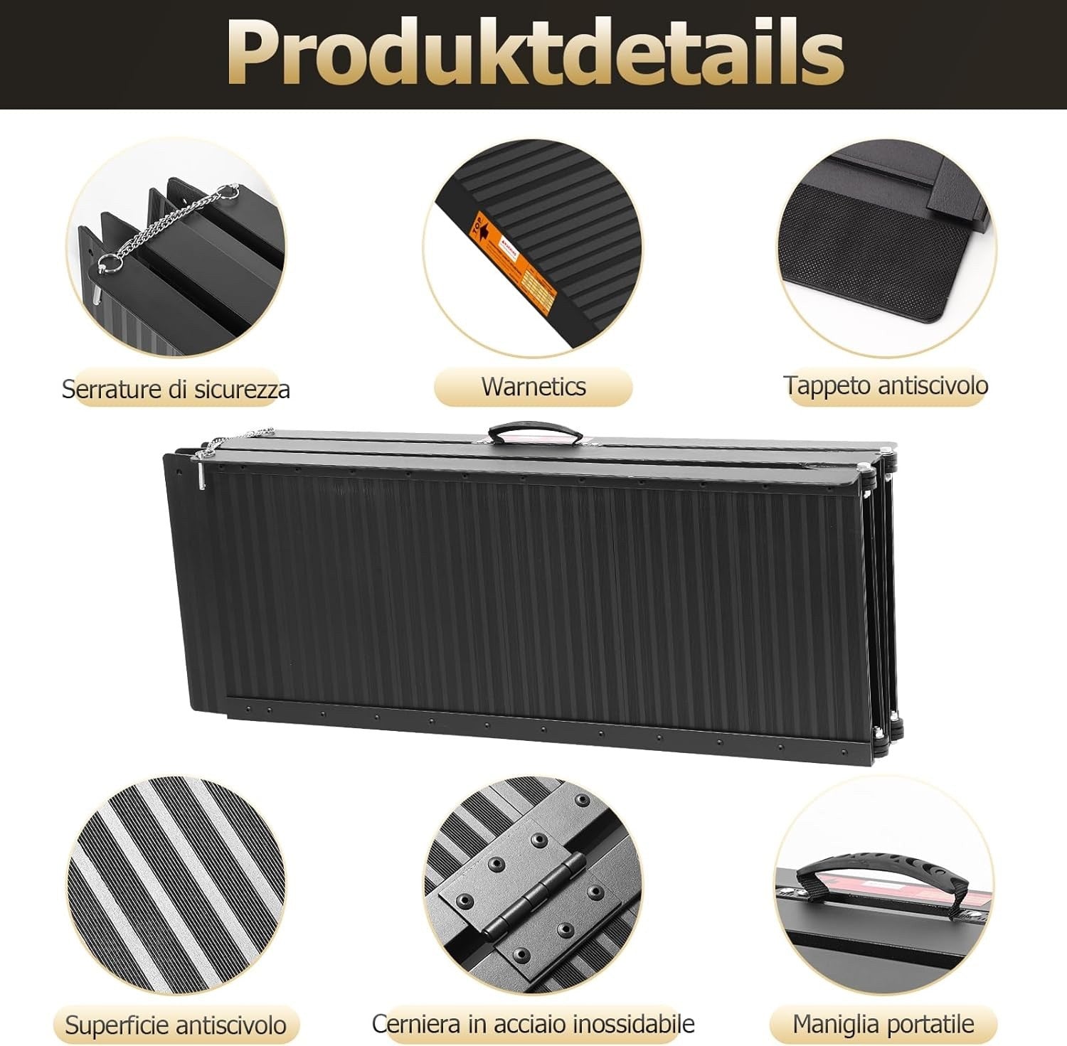 Gardhom Folding Wheelchair Ramp 214x72cm Non-Slip Heavy Duty 800lbs