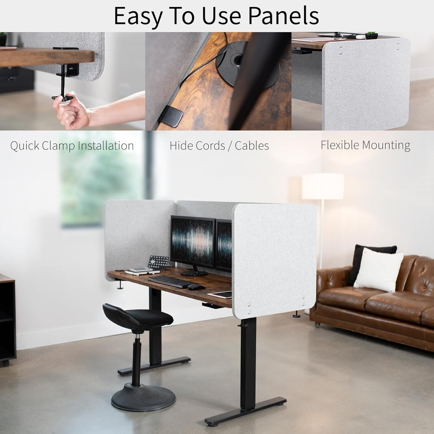 Desk Privacy Panel Clamp On 60x24 Grey Office Divider Cubicle Screen Desk