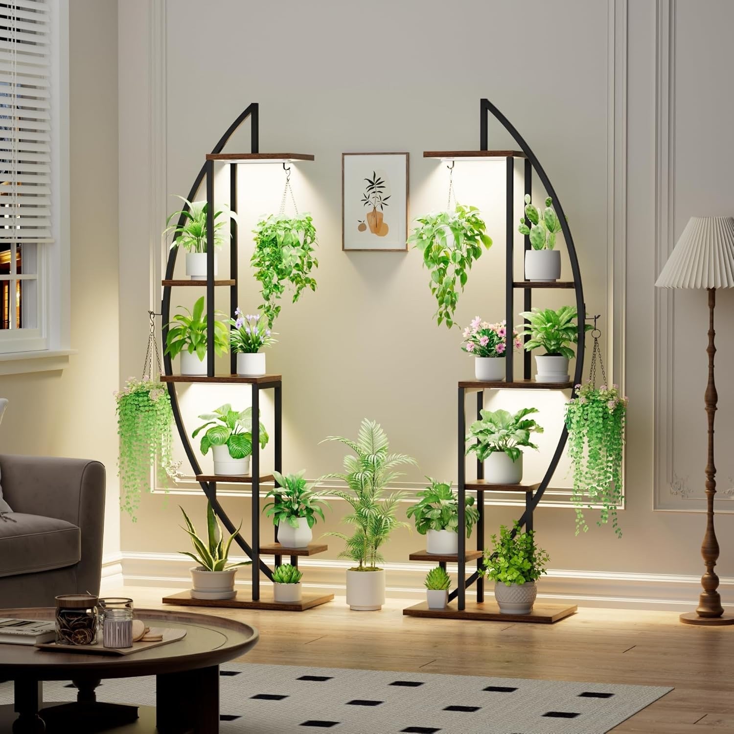 BACEKOLL Plant Stand Indoor with Grow Lights, 6 Tiered Tall Plant Shelf, Metal P