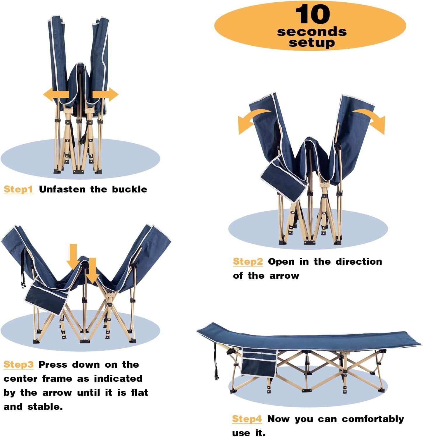 Extra Large Camping Bed Foldable Heavy Duty Camp Cot 550lb Carry Bag