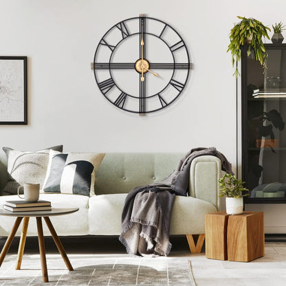 Wall Clock 16 Inch Oversized Silent Non Ticking Skeleton Analogue Black Decor