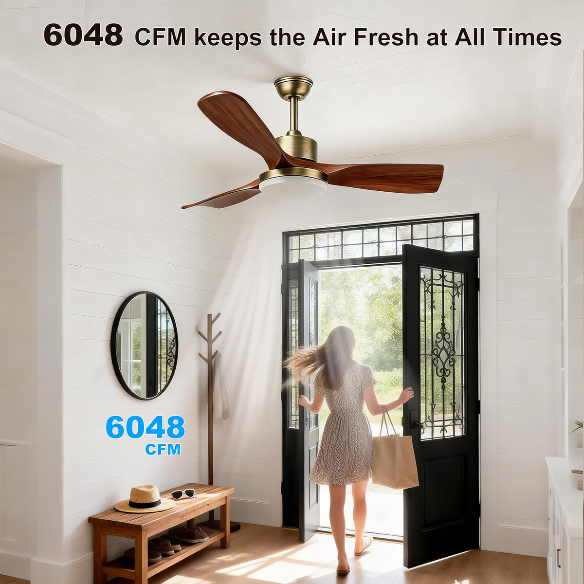 Ceiling Fan Light Smart 52in 3600LM Dimmable 3CCT Remote App 6 Speed Bronze