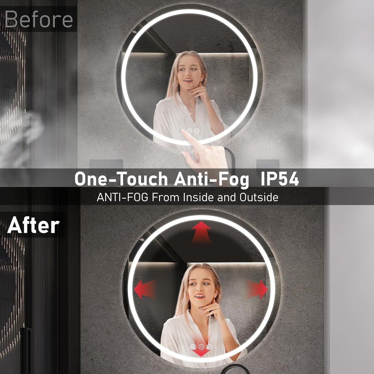 70cm LED Bathroom Mirror Round Anti Fog Dimmable 3 Light IP44 Waterproof Glass