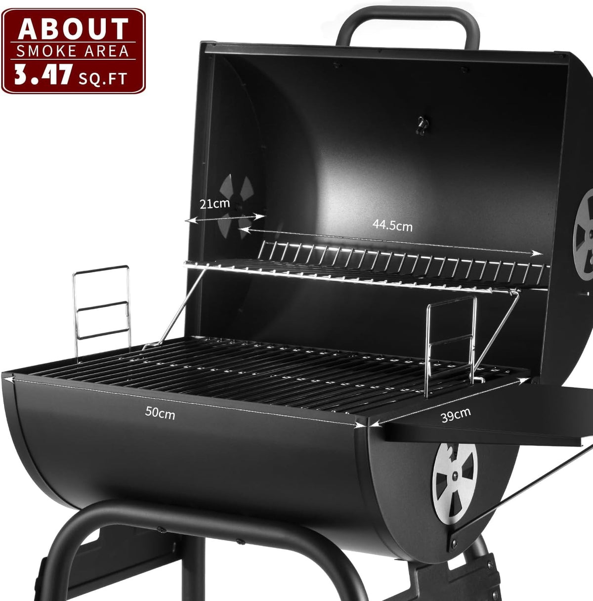 Charcoal BBQ Grill Smoker Portable Barrel Barbecue Thermometer Shelves Garden