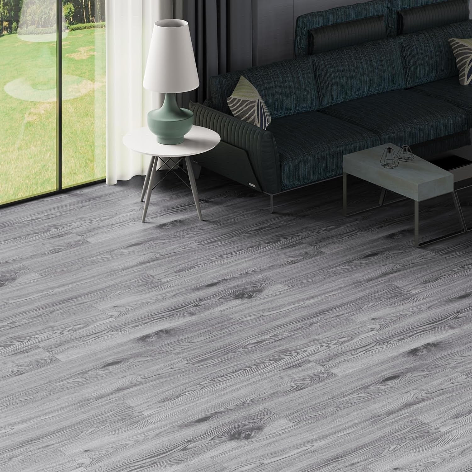Peel and Stick Vinyl Flooring Tiles 2mm Thick 1m² Washed Grey Wood Effect