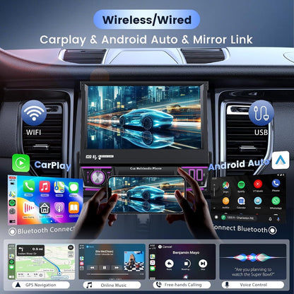 Single Din Stereo 7 Inch Android 15 CarPlay Android Auto GPS Bluetooth 2G 64G