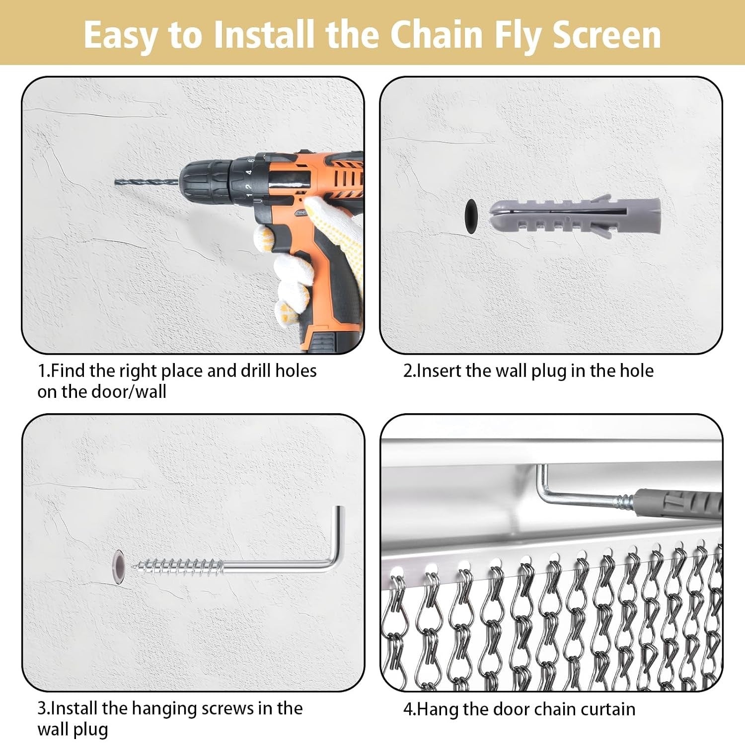 Aluminium Fly Screen Curtain Chain Door Insect Bug Pest Control Metal Hanging