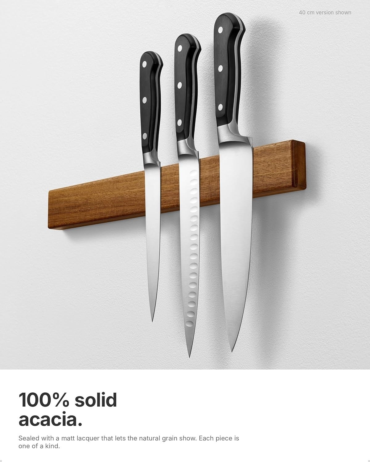 Magnetic Knife Holder Rack Strip 60cm Acacia Wood Wall Mounted Kitchen Storage