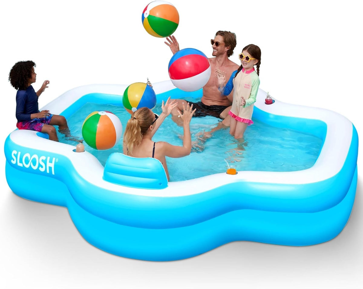 Inflatable Family Swimming Pool 120x101x26in 370 Gallon Bench Seat Cup Holders