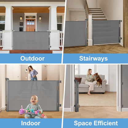 Baby Gate Retractable Mesh Dog Gate 86cm 140cm Length Grey Safety Doorway 2 Pack