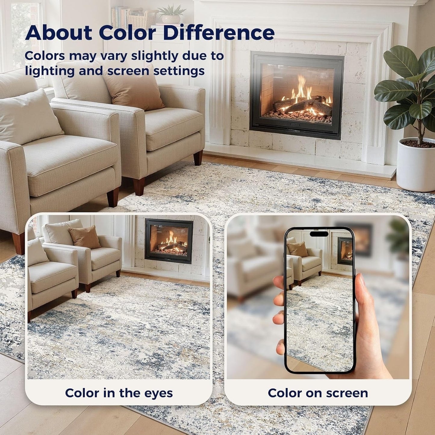 Area Rug Living Room 160x230cm Beige Blue Washable Abstract Soft Non Slip Carpet