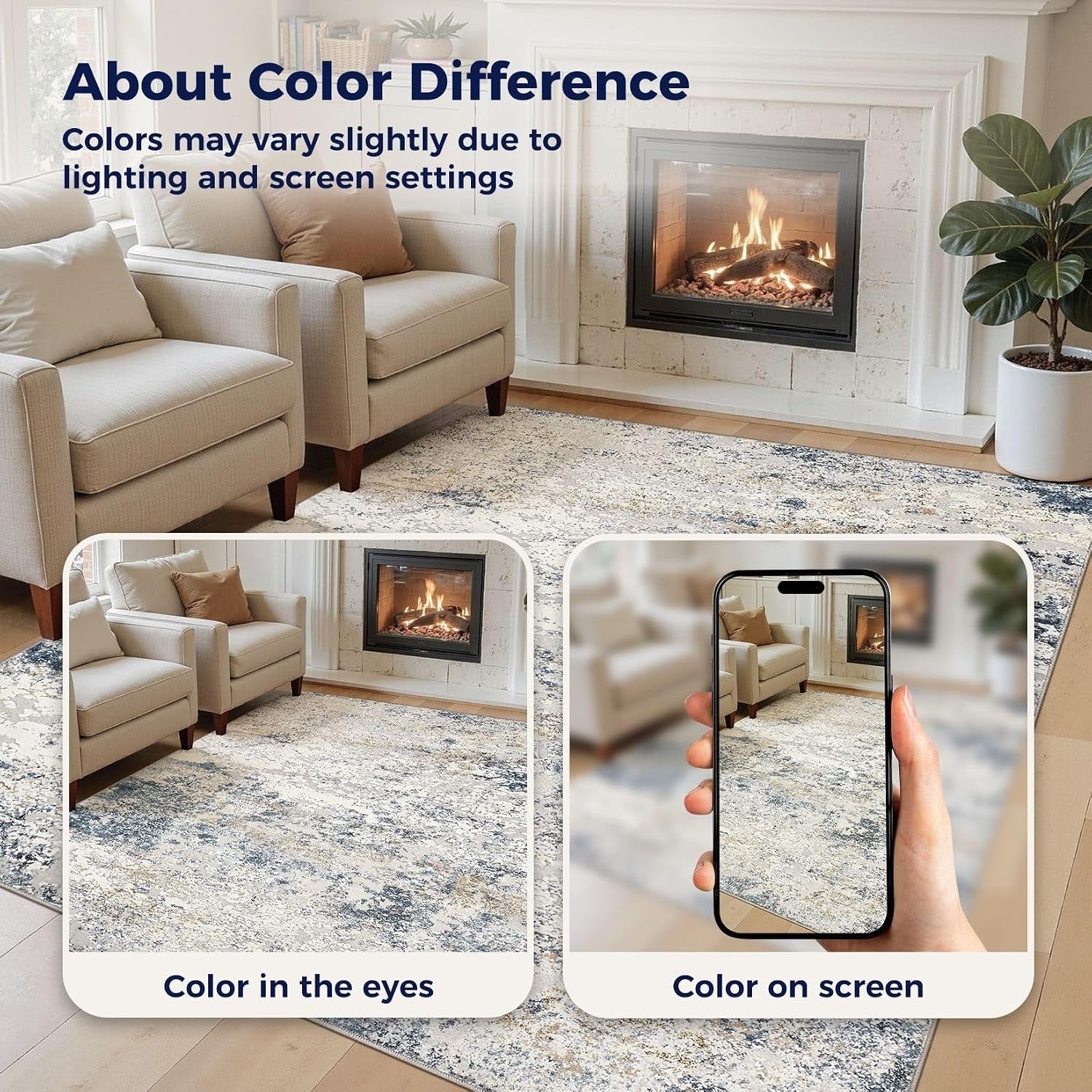 Area Rug Living Room 160x230cm Beige Blue Washable Abstract Soft Non Slip Carpet