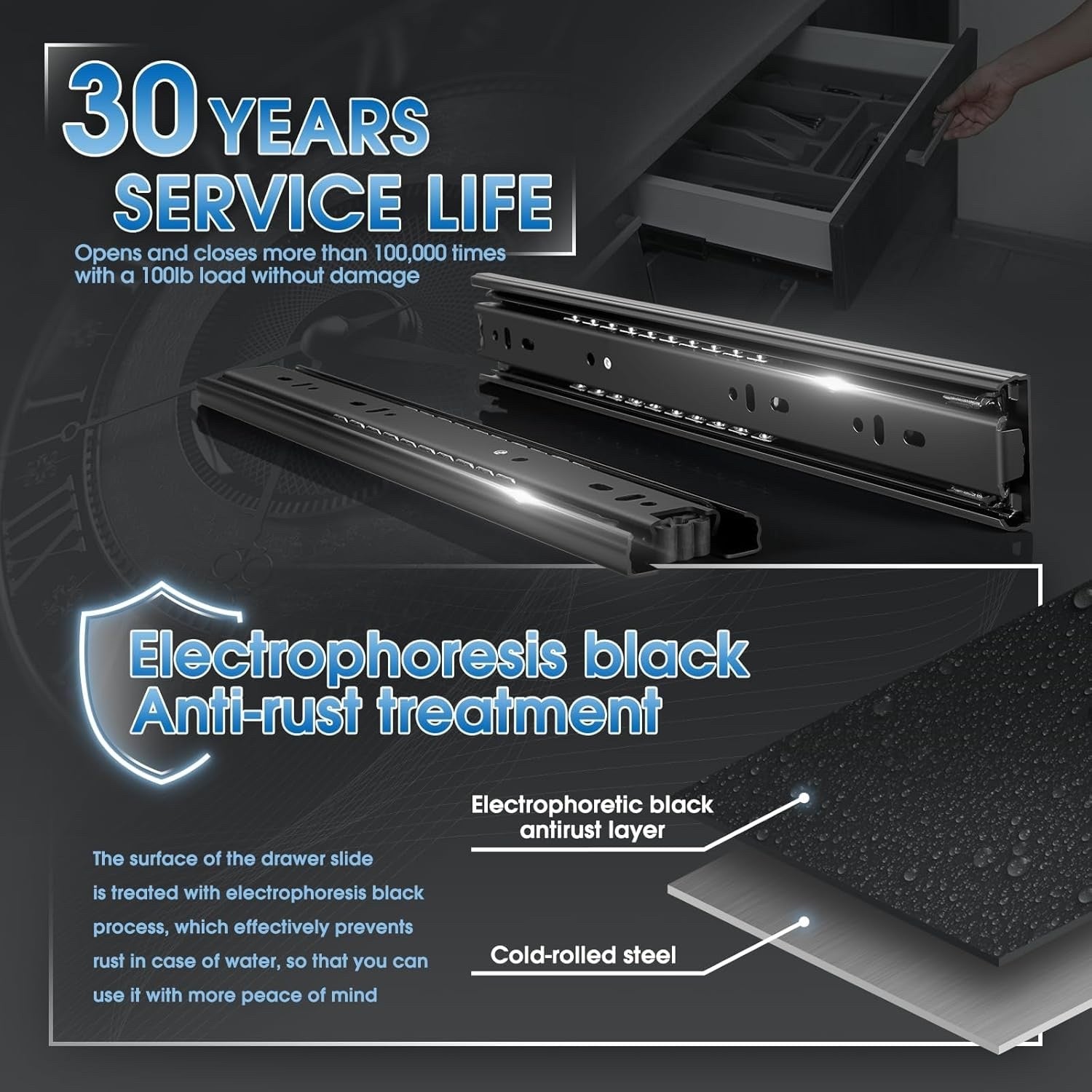 Heavy Duty Drawer Runners Full Extension Ball Bearing Slides 5 Pairs 48kg Load