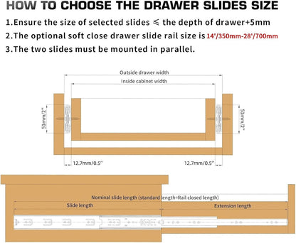 Drawer Runners 650mm Heavy Duty Soft Close Full Extension 90KG Slide Rails