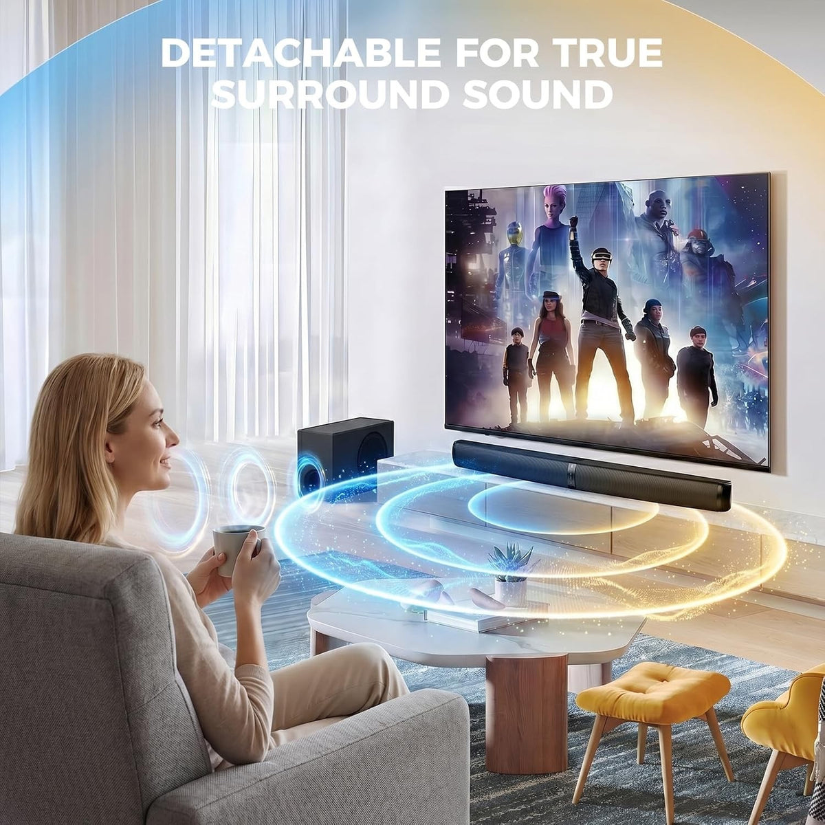 TV Soundbar Subwoofer Speaker 110W Bluetooth 5.3 Surround Sound Bass ARC Optical