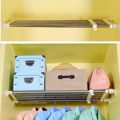 Adjustable Wardrobe Shelf 60-80cm Telescopic Closet Tension Storage Rack Heavy