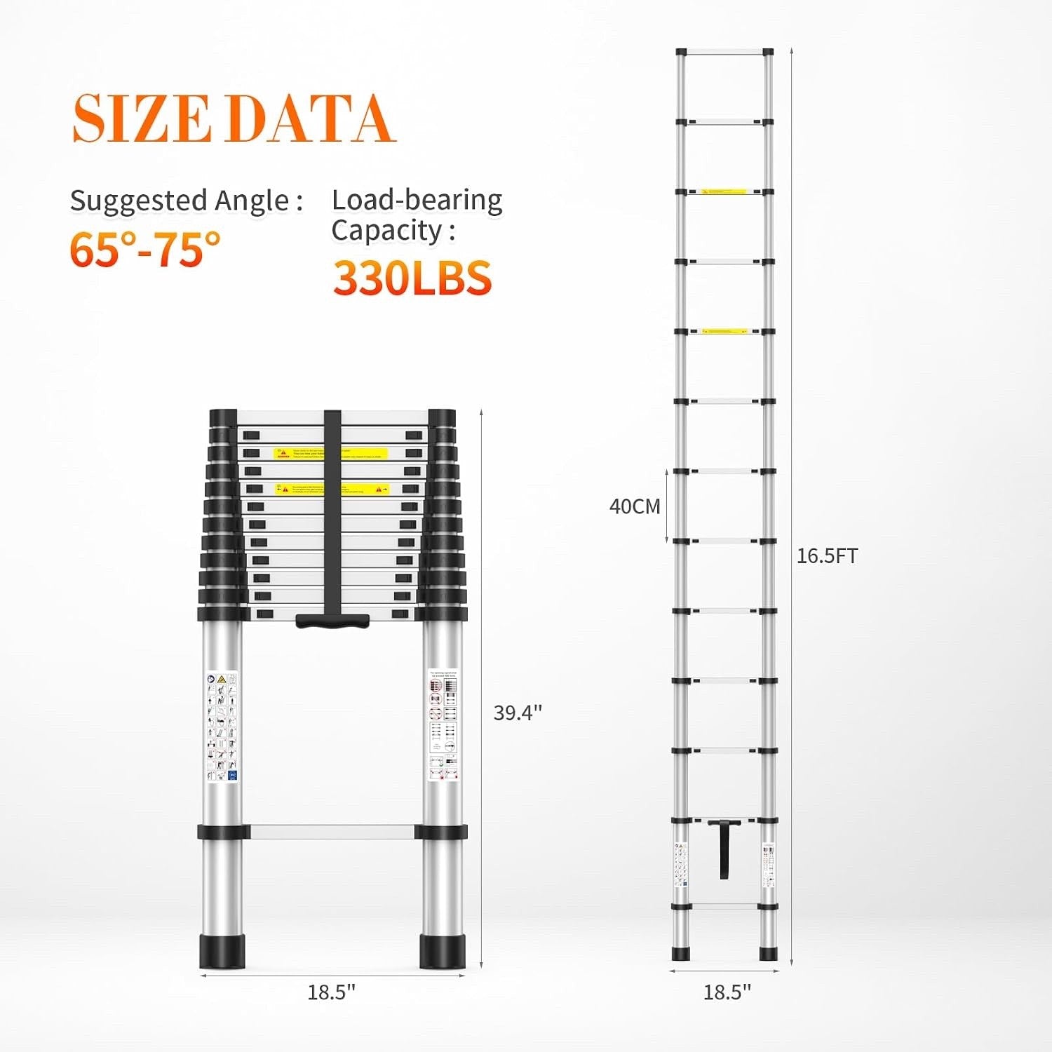 Telescopic Ladder Extension 10.5FT 330lb Aluminium Anti Slip Foldable 11 Step