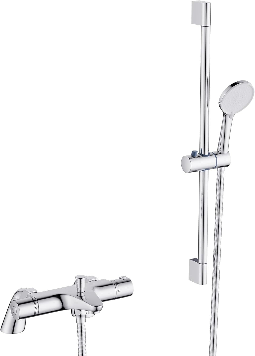 Thermostatic Bath Shower Mixer Tap Set Chrome Riser Rail Hose Hand Shower