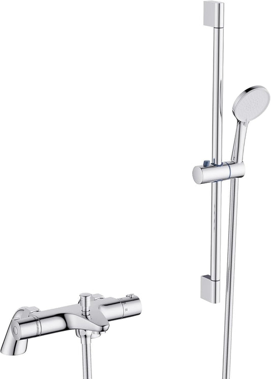 Thermostatic Bath Shower Mixer Tap Set Chrome Riser Rail Hose Hand Shower