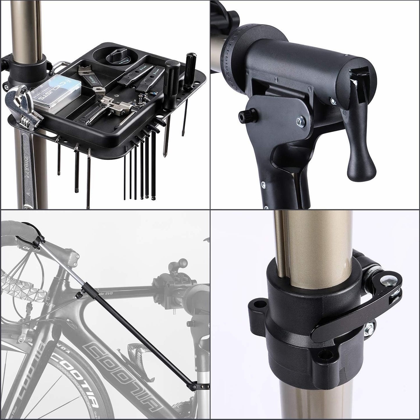 Bike Repair Work Stand Adjustable 360 Clamp Foldable Aluminium 40kg Champagne