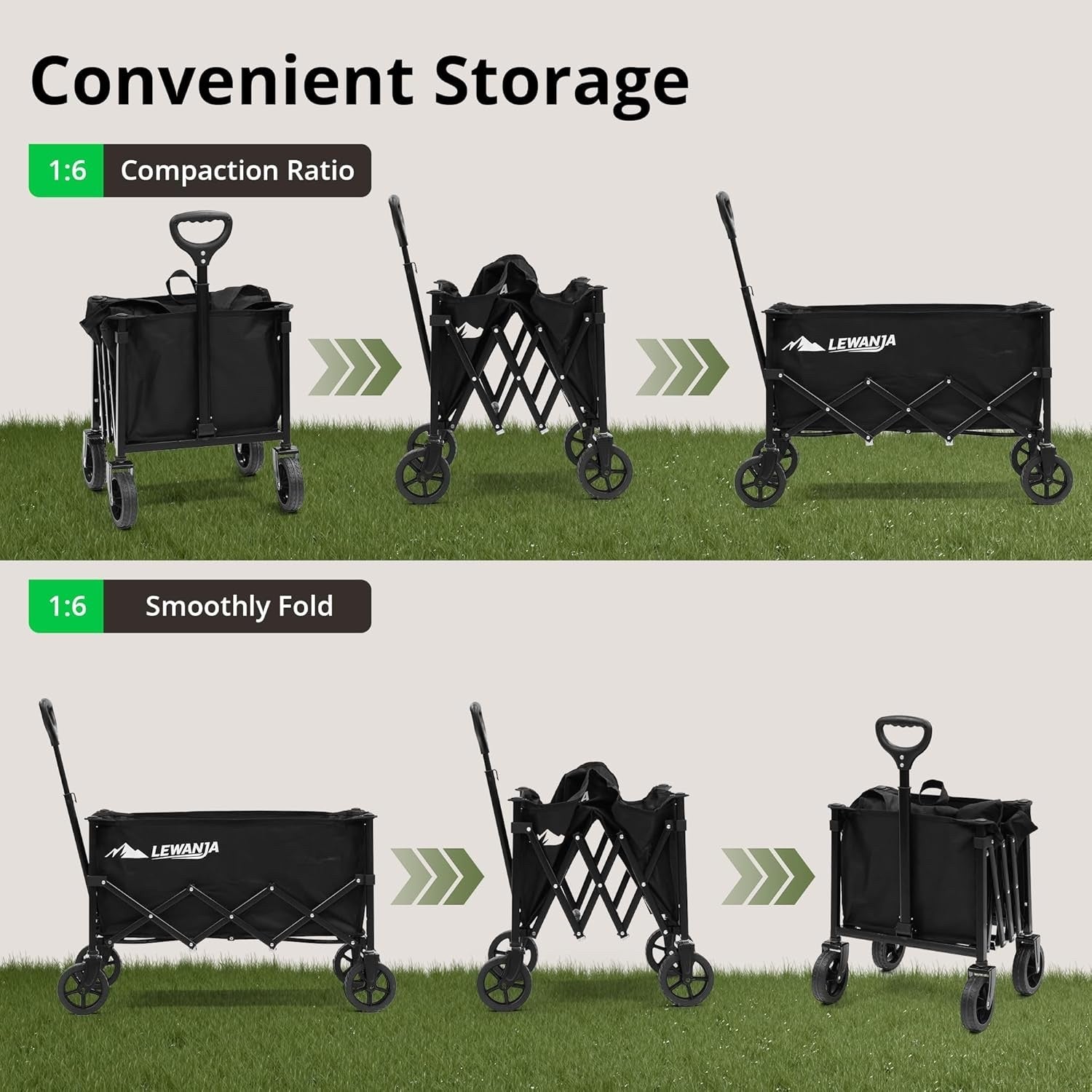 Folding Wagon Cart 100L Heavy Duty Garden Trolley Collapsible Shopping Black