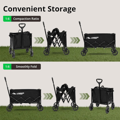 Folding Wagon Cart 100L Heavy Duty Garden Trolley Collapsible Shopping Black