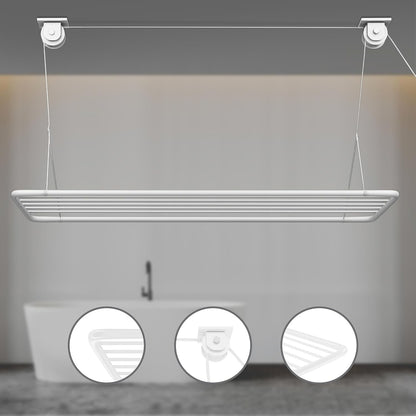 Ceiling Clothes Airer Dryer Rack Pulley Hanging 100x50cm 8m 20kg Foldable White