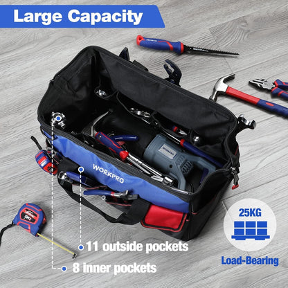 WORKPRO Tool Bag 18 Inch Tool Bag with Waterproof Molded Base Blue Black