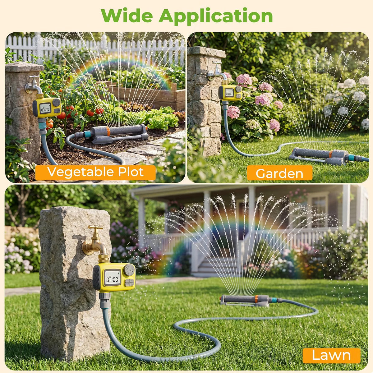 Garden Sprinkler System 3 in 1 Automatic Timer 10m Hose Oscillating Irrigation
