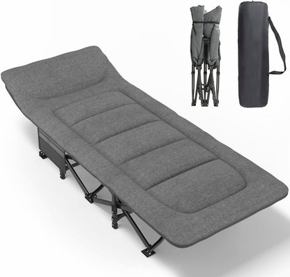 Camping Bed Folding Cot Adults Cushion Pillow Carry Bag Grey 190x65x35cm 450lb