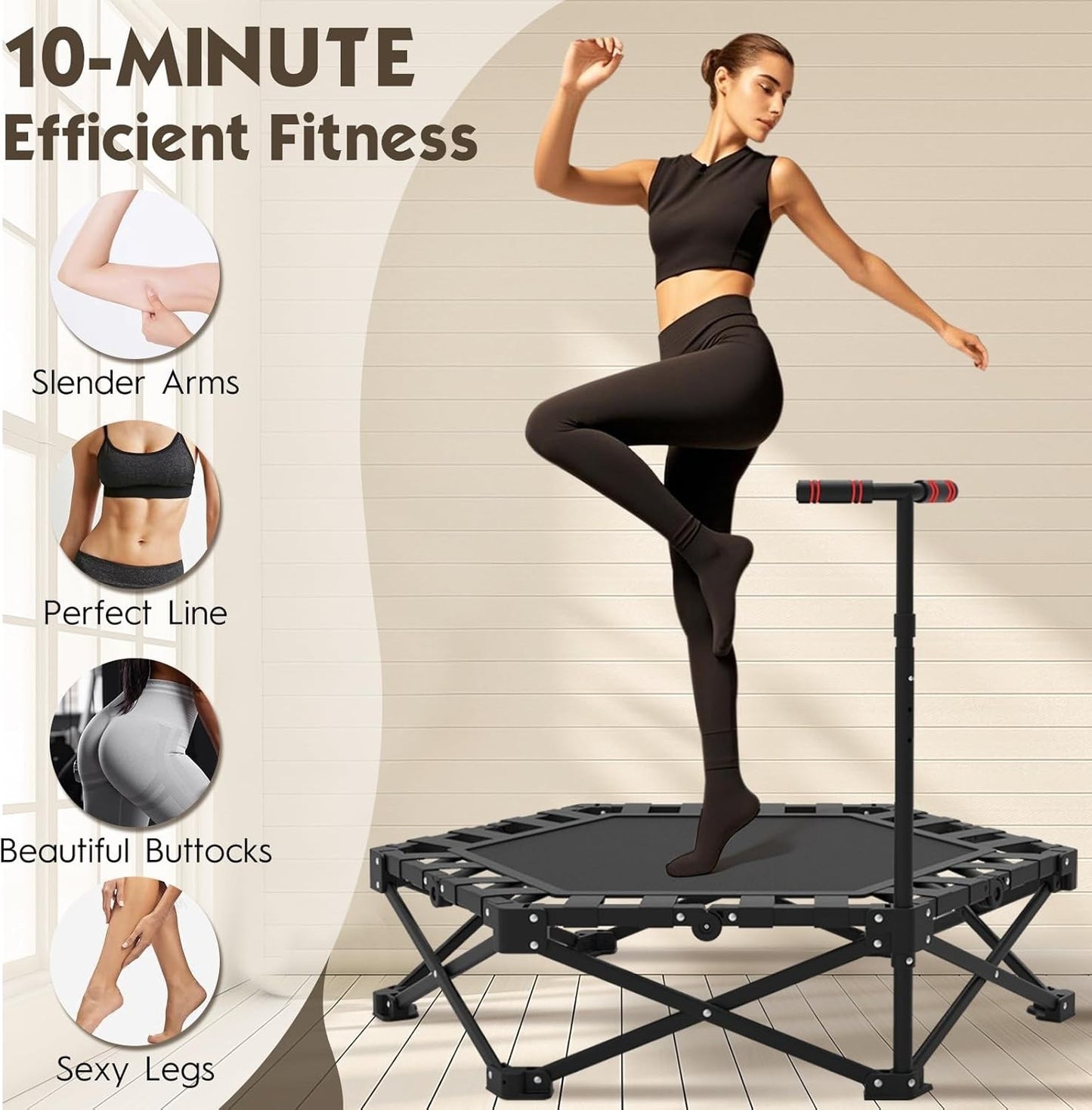 Fitness Trampoline Rebounder Foldable 106cm Adjustable Handle Home Cardio Gym