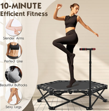 Fitness Trampoline Rebounder Foldable 106cm Adjustable Handle Home Cardio Gym