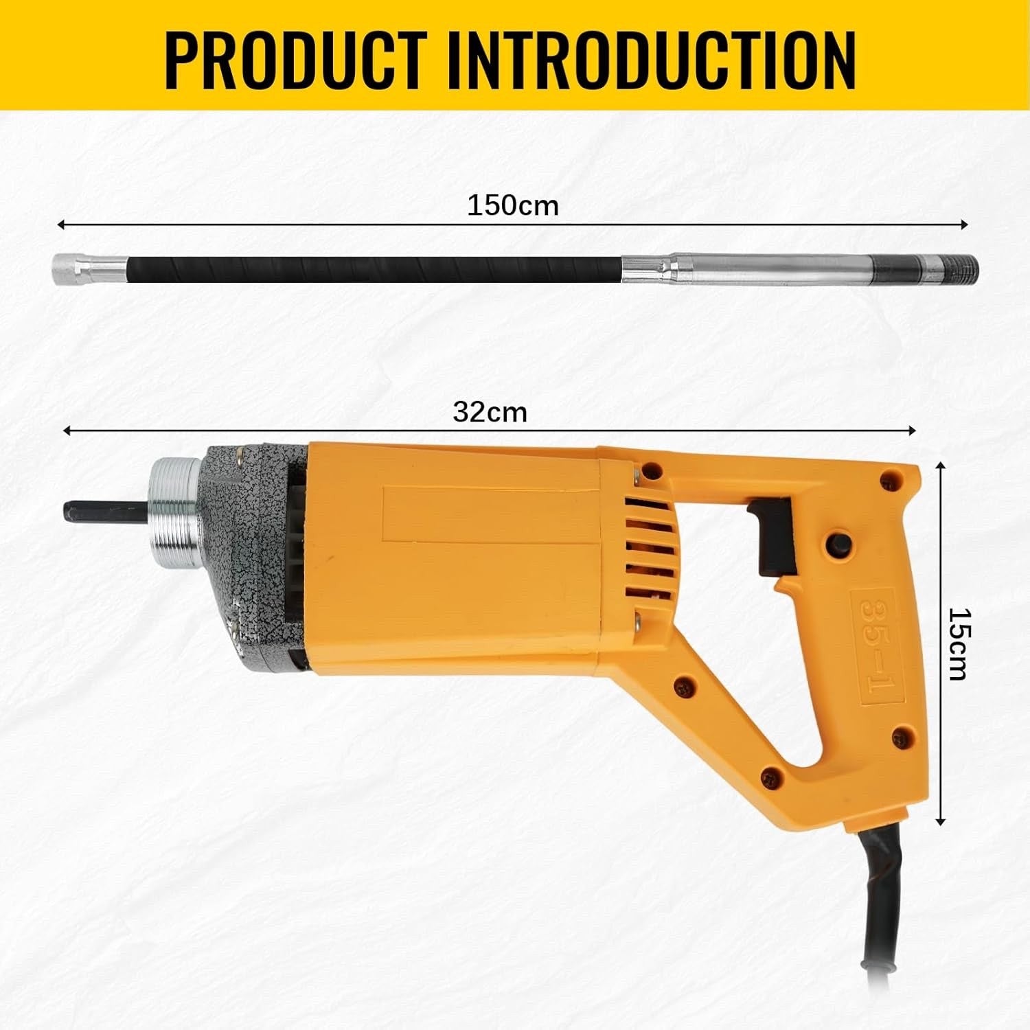 WUDLEP 1500W Cordless Concrete Vibrator 4500RPM with 1.5m Shaft Rod Portable