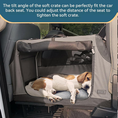 Petsfit Foldable Dog Travel Crate Large Grey 91x61x58cm Portable Car Carrier