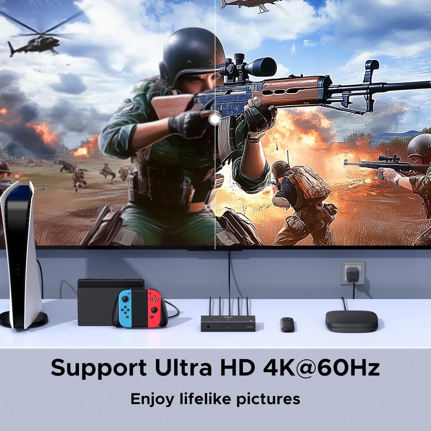 HDMI Switch 3 In 1 Out 4K 60Hz Remote Control HDR Dolby PS5 Xbox Selector Box
