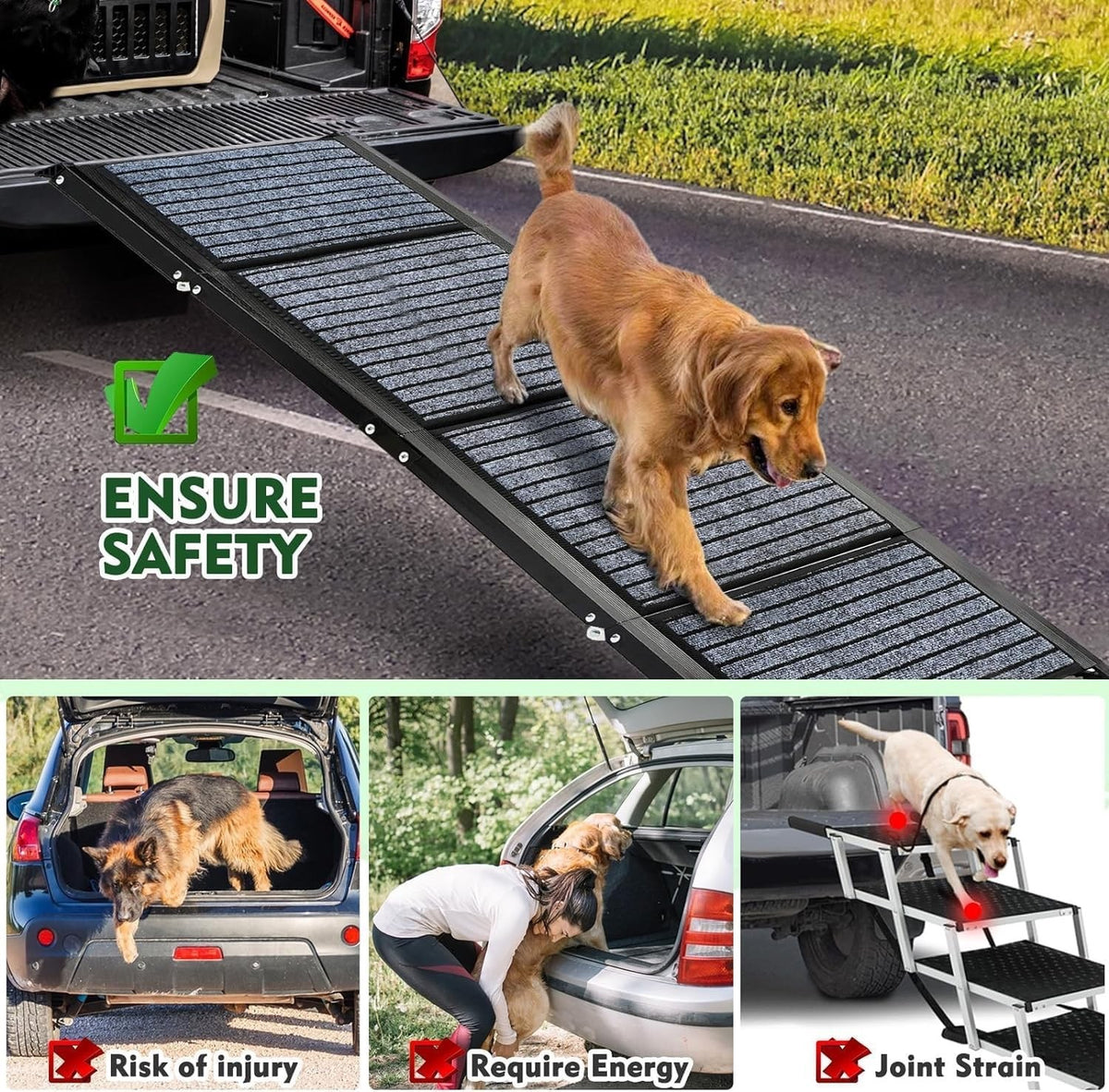 Dog Car Ramp Folding Portable 180cm 50cm Wide Anti-Slip 127KG Large Dogs SUV