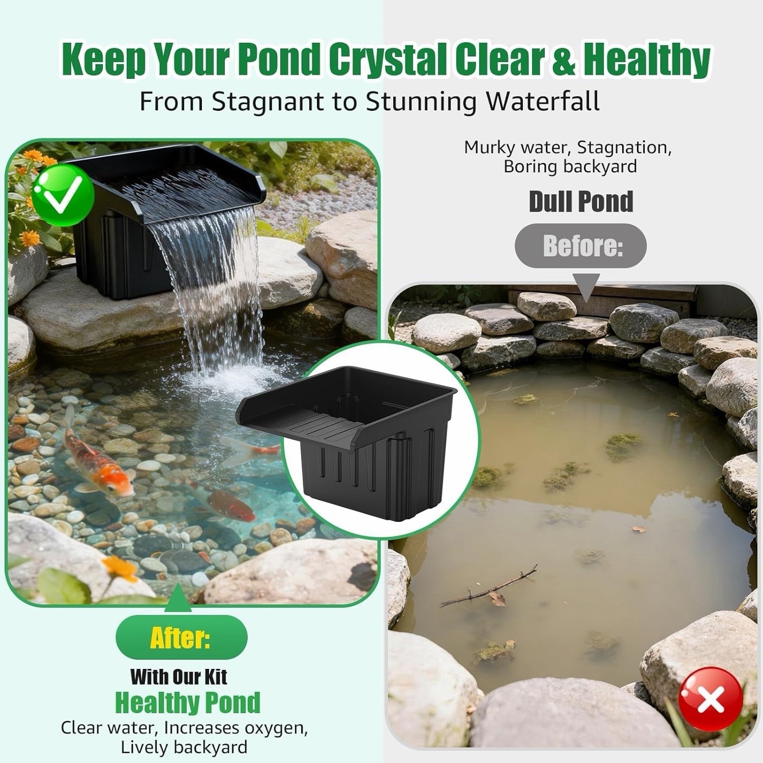 Pond Waterfall Filter Kit 980GPH Pump 13ft Hose 3000 Gallon Outdoor Garden Pond