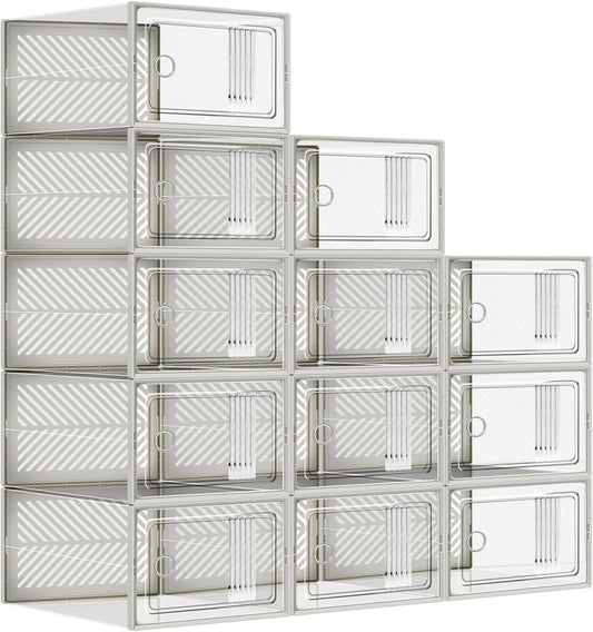 HOTOOLME Shoe Box Shoe Boxes Clear Stackable 12 Pcs Plastic Shoe Boxes