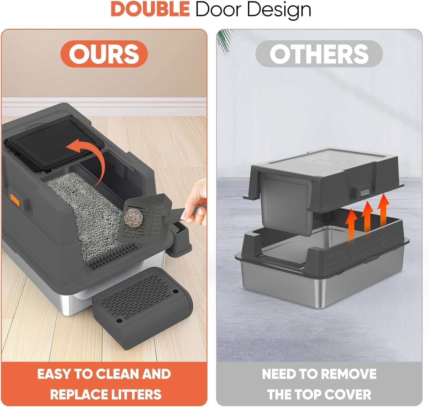 XXXL Stainless Steel Cat Litter Box Enclosed Tray Lid Scoop Mat Odor Control