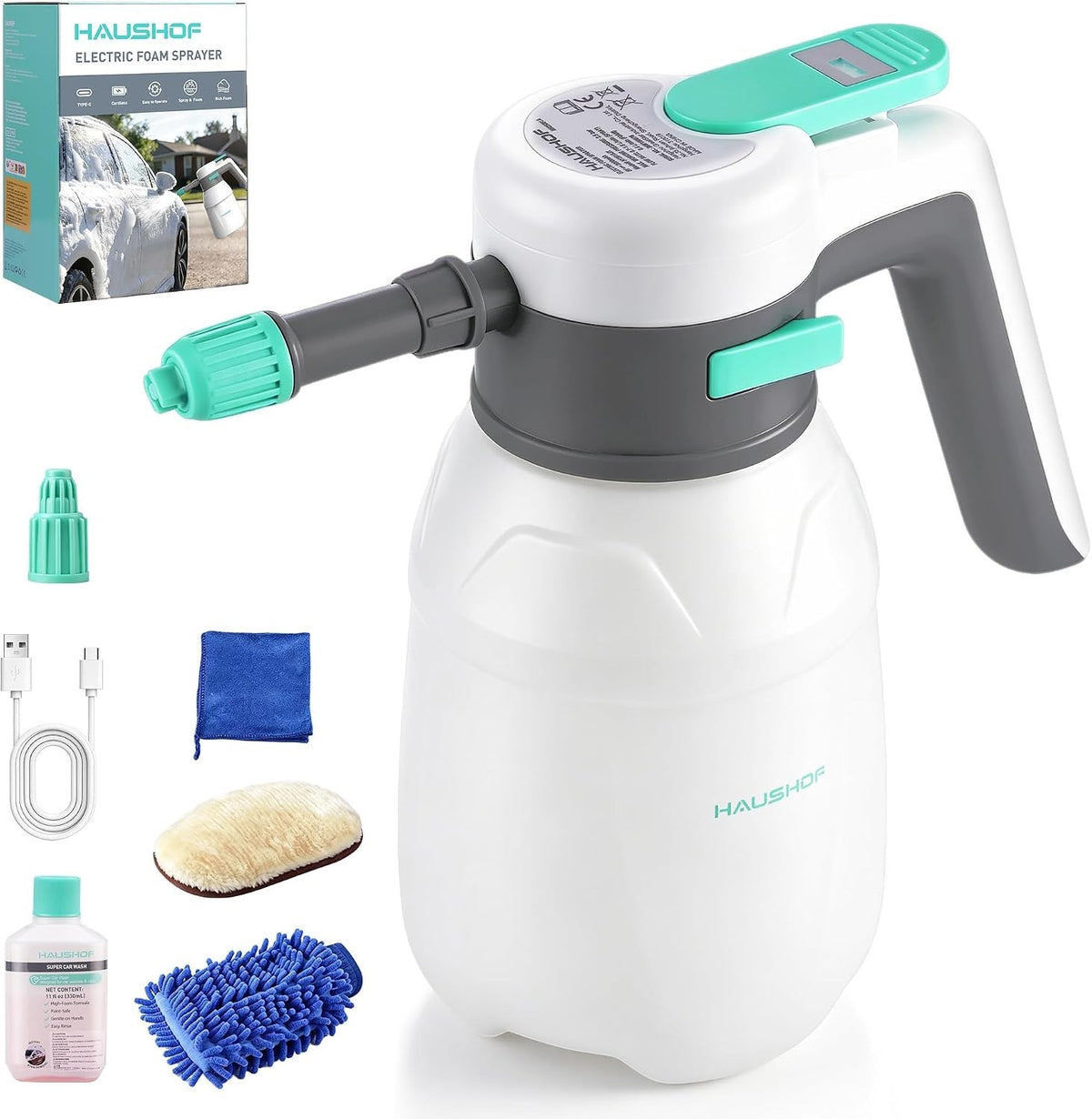 Foam Sprayer Electric 1.8L Cordless Car Wash Water Spray 90° Battery Display