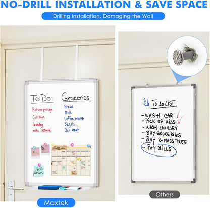 Magnetic Whiteboard Dry Erase Board 60x45cm Over Door Wall Mount Adjustable Hook