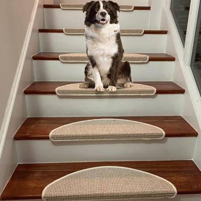 Carpet Stair Treads Non Slip 15 Pack 22x65cm Beige Bullnose Self Adhesive Mats