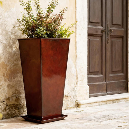 Large Planter Pots Set 2 71cm Tapered Green Glossy Indoor Outdoor 40L Metal