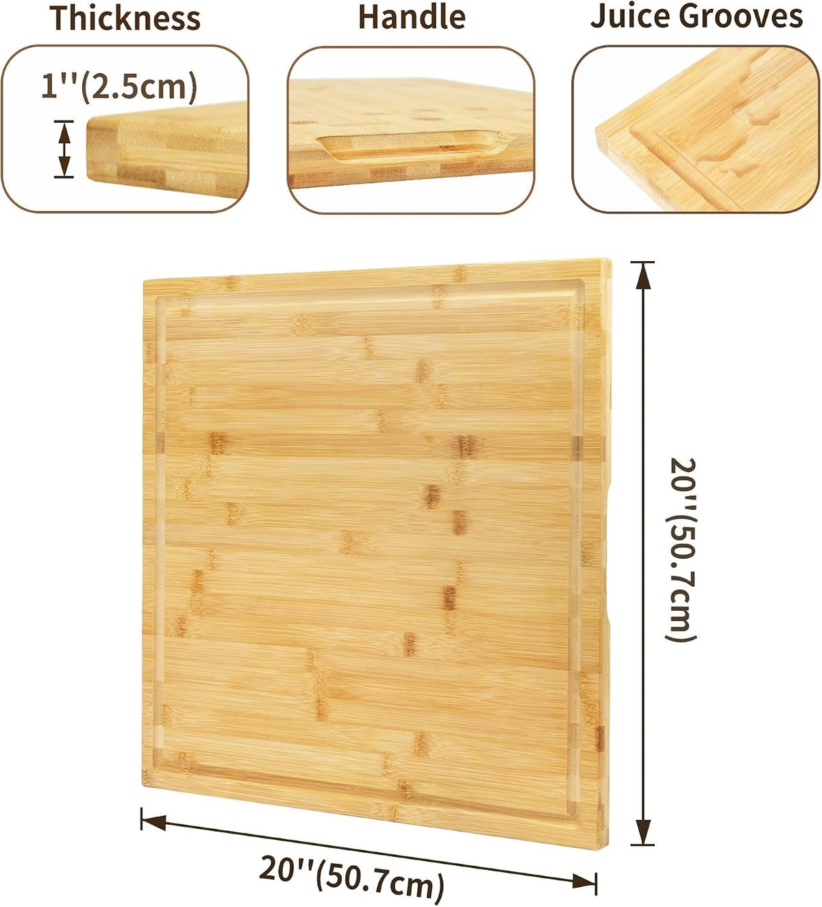 Chopping Board Cutting Board Bamboo 20x20 Inch Large 1" Thick Butcher Block Tray