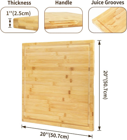 Chopping Board Cutting Board Bamboo 20x20 Inch Large 1" Thick Butcher Block Tray
