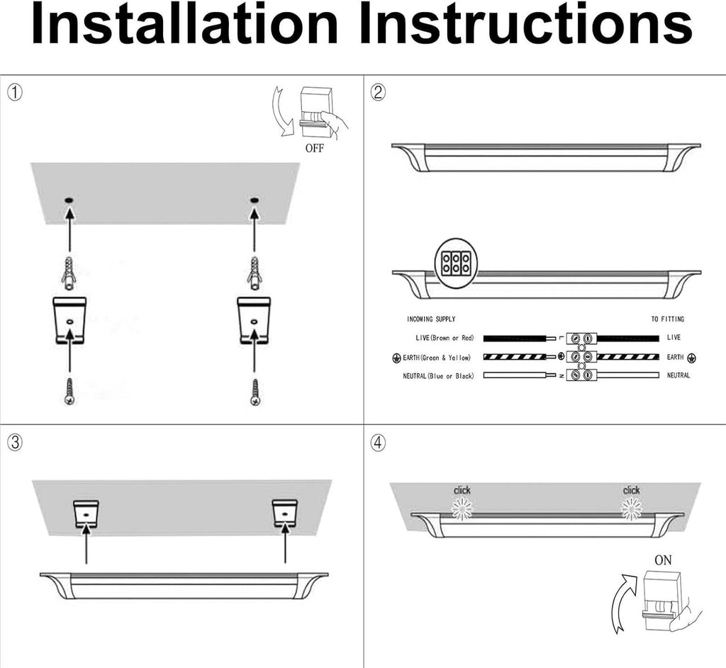 T&K TO-KING 2-Pack 4FT LED Batten Light 40W 4000LM 4000K Low Profile