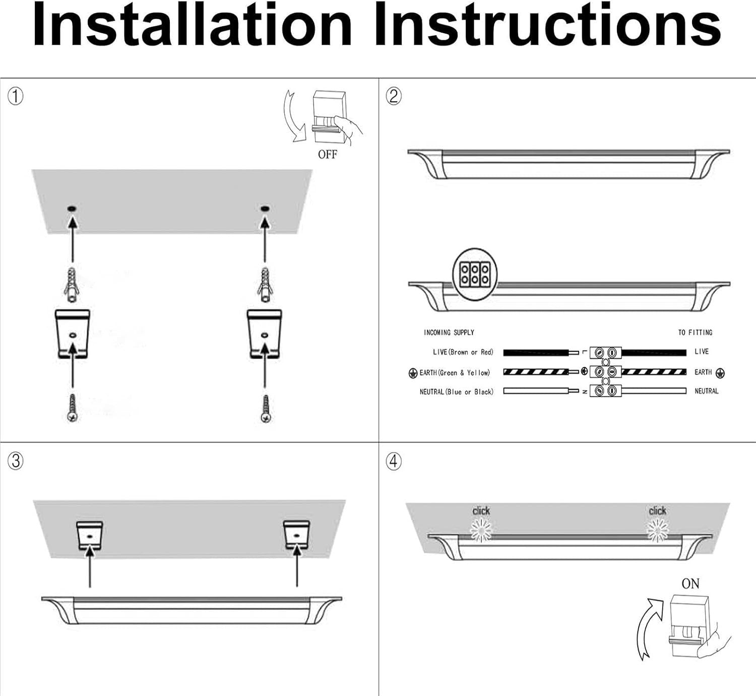 T&K TO-KING 2-Pack 4FT LED Batten Light 40W 4000LM 4000K Low Profile