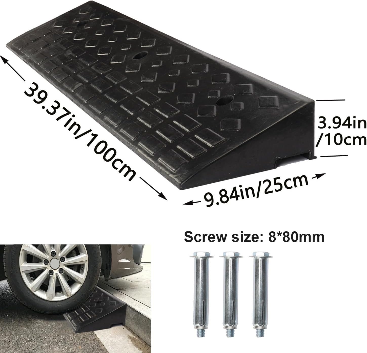 Heavy Duty Rubber Kerb Ramp 100x25x10cm Non Slip Driveway Threshold